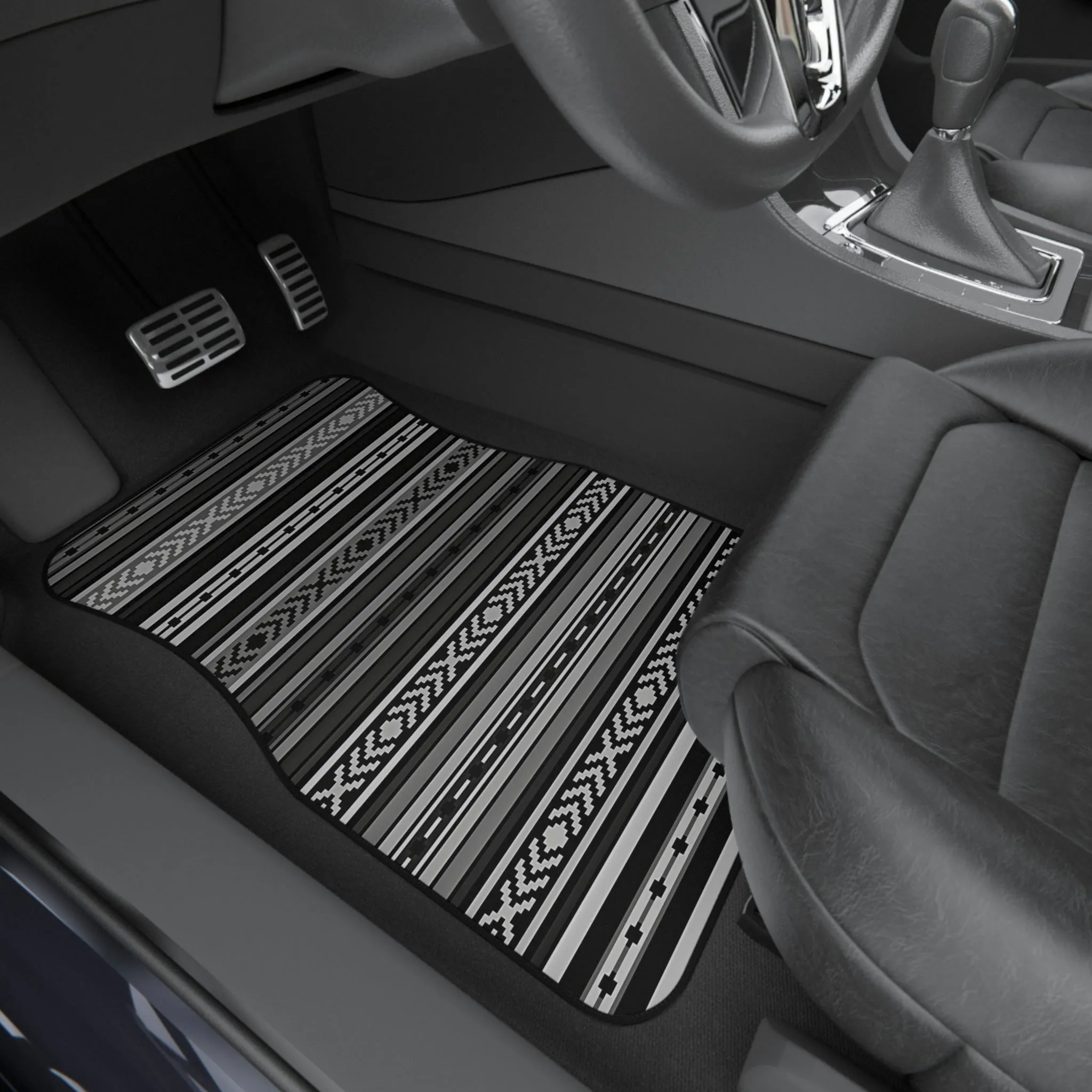 Car Mat Set of 4 Southwestern Gray Black Mats for Car for Front and Back Seat Rubber Car Floor Mats