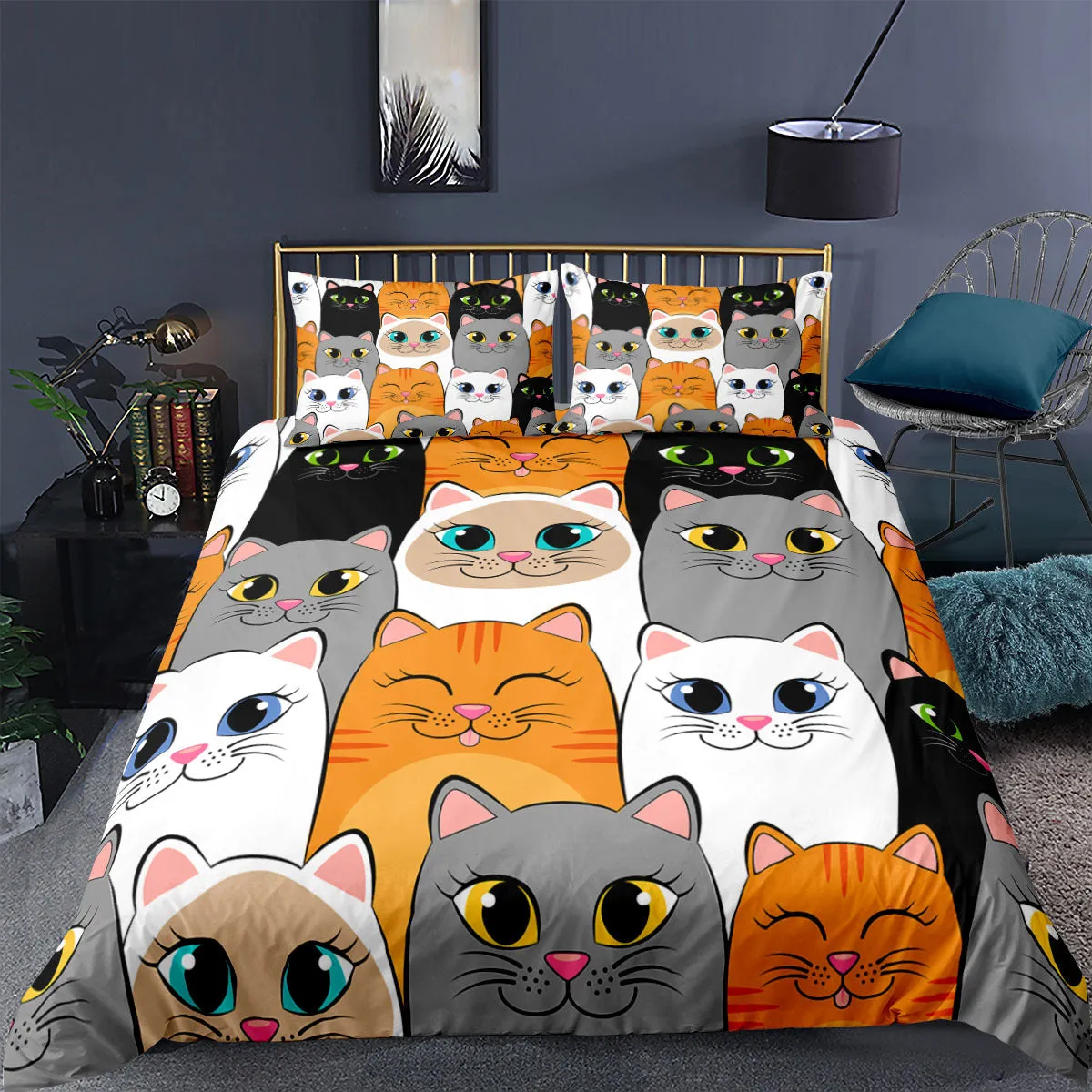 Cartoon Animal Kitten 3D Digital Printing Three-piece Duvet Cover Sheet Set