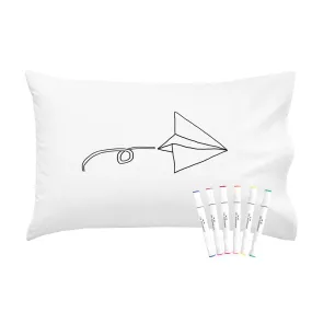 Colorable Flying Airplane Pillowcase With Markers (Standard Size 20x30")