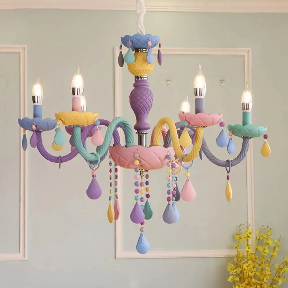 Colorful Glass Pendant Light in Purple for Kids Bedroom - Candelabra Ceiling Chandelier