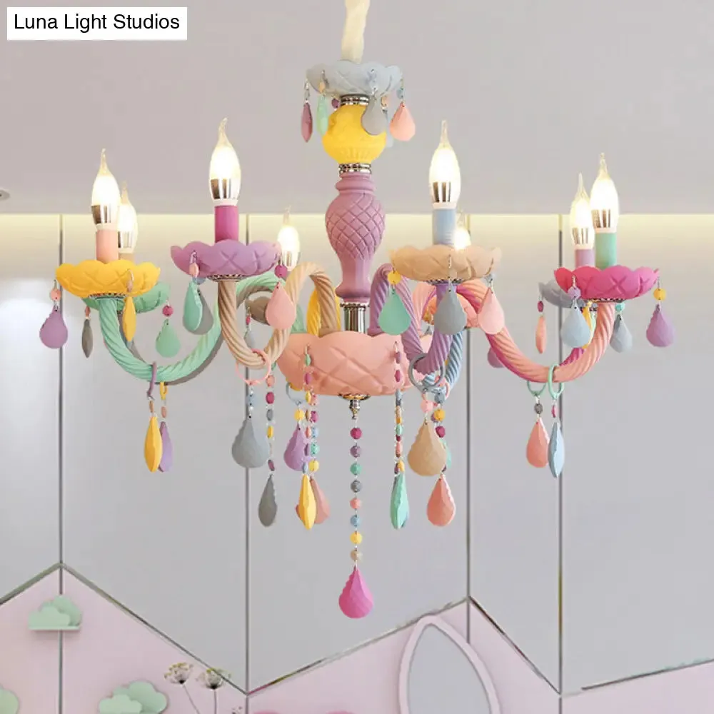 Colorful Glass Pendant Light in Purple for Kids Bedroom - Candelabra Ceiling Chandelier