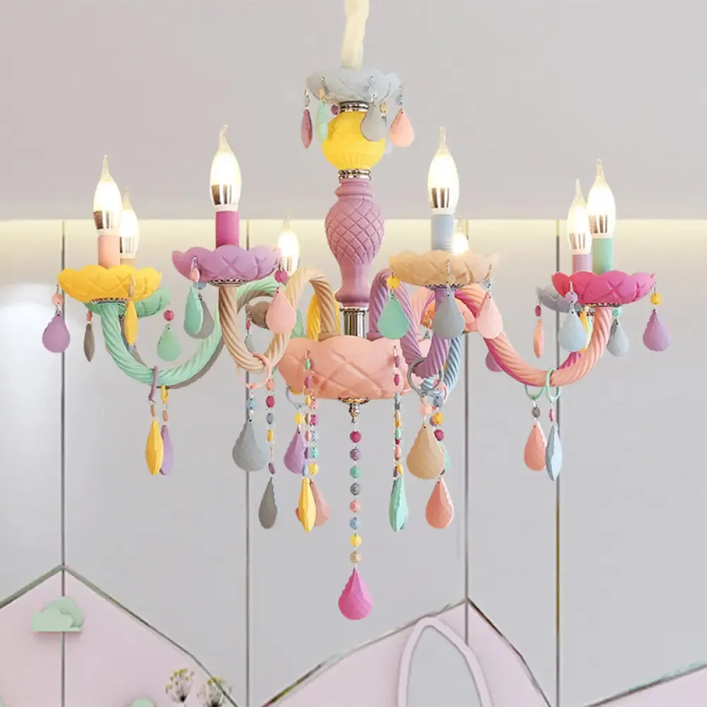 Colorful Glass Pendant Light in Purple for Kids Bedroom - Candelabra Ceiling Chandelier