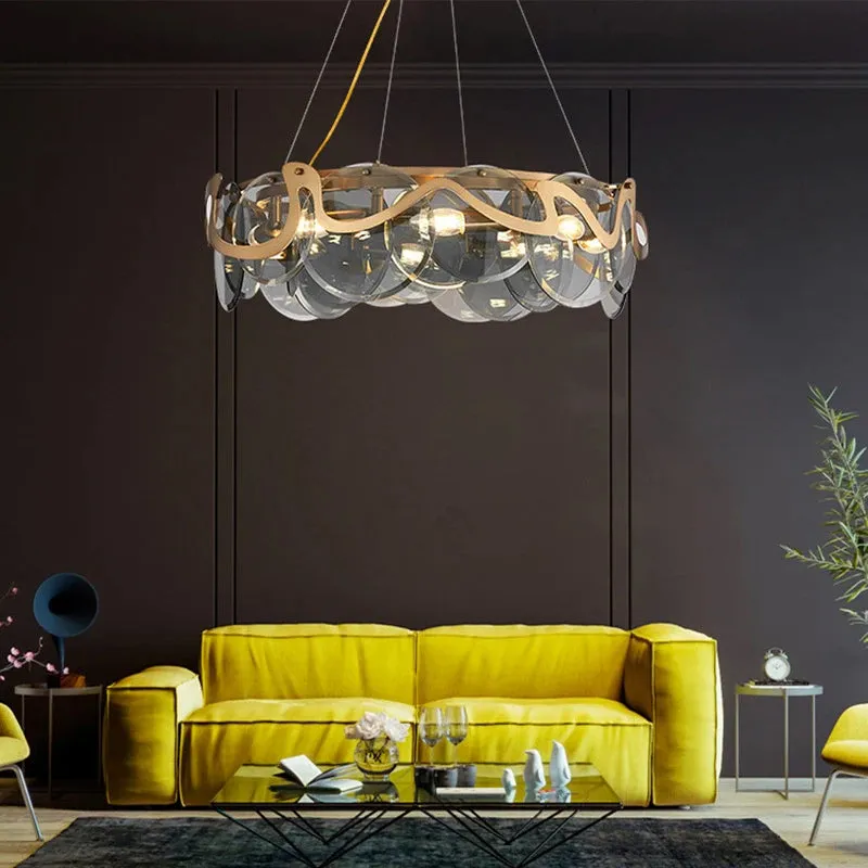 Creative Drum Gold Glass Living Room Chandelier