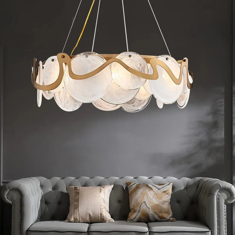 Creative Drum Gold Glass Living Room Chandelier