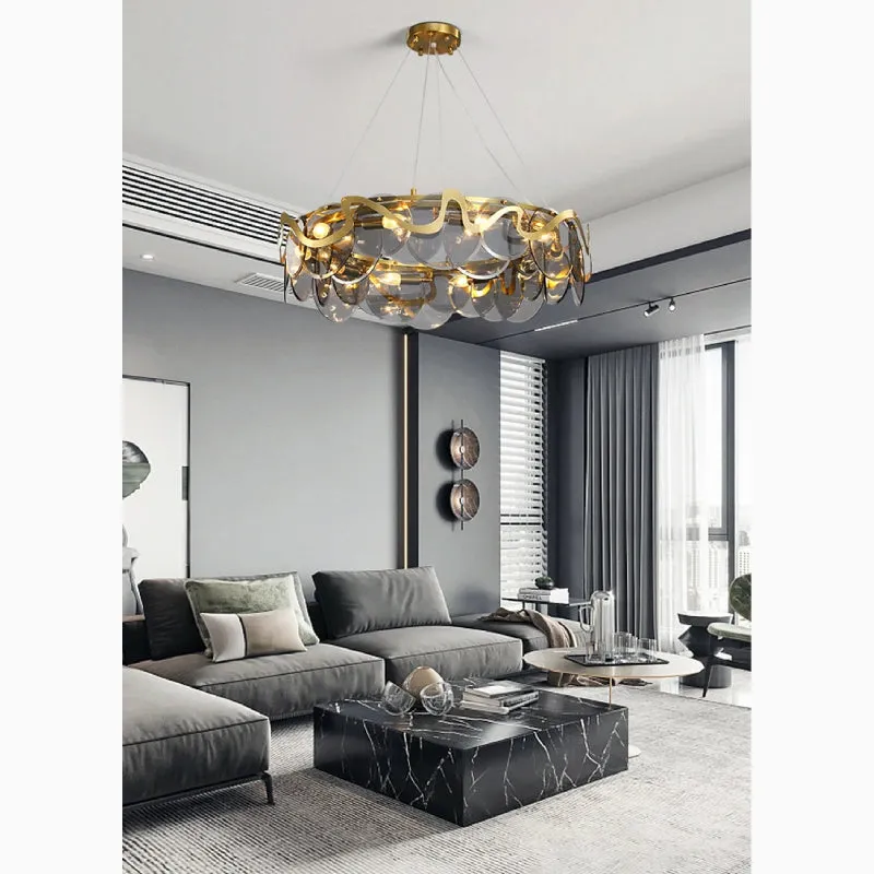 Creative Drum Gold Glass Living Room Chandelier