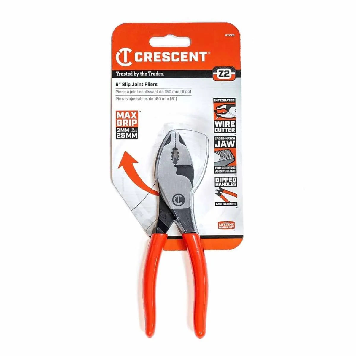 Crescent HTZ26 6" Z2 Dipped Handle Slip Joint Pliers