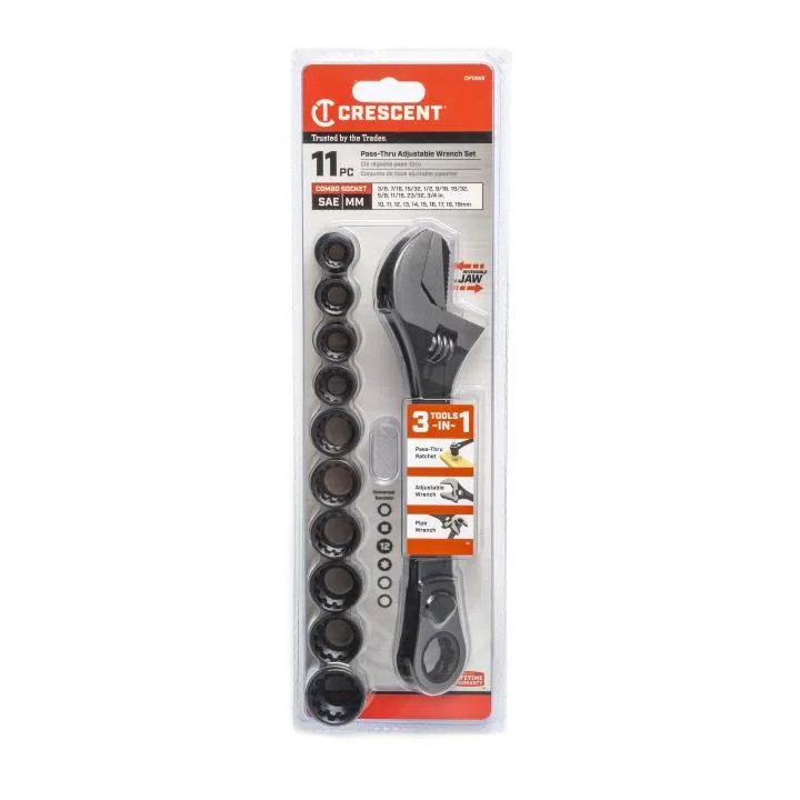 Crescent Tools CPTAW8 11 Pc. Pass-Thru™ X6™ Black Oxide Adjustable Wrench and Spline Socket Set