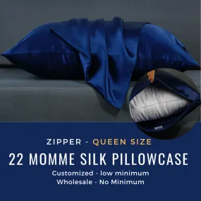 Custom Wholesale Silk Pillowcase 22 Momme Zipper Closure - Queen size