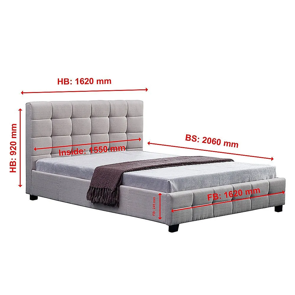 Durable Linen Queen Bed Frame & Button Tufted Headboard