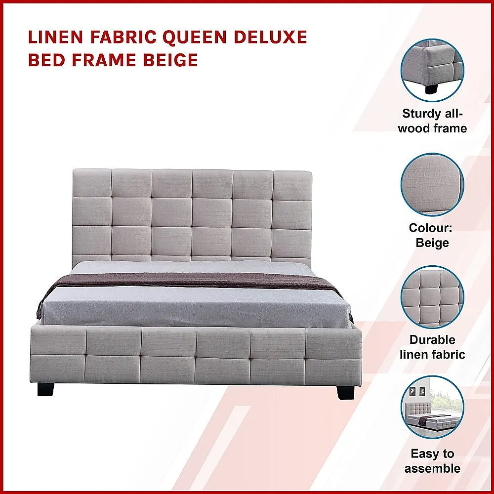 Durable Linen Queen Bed Frame & Button Tufted Headboard