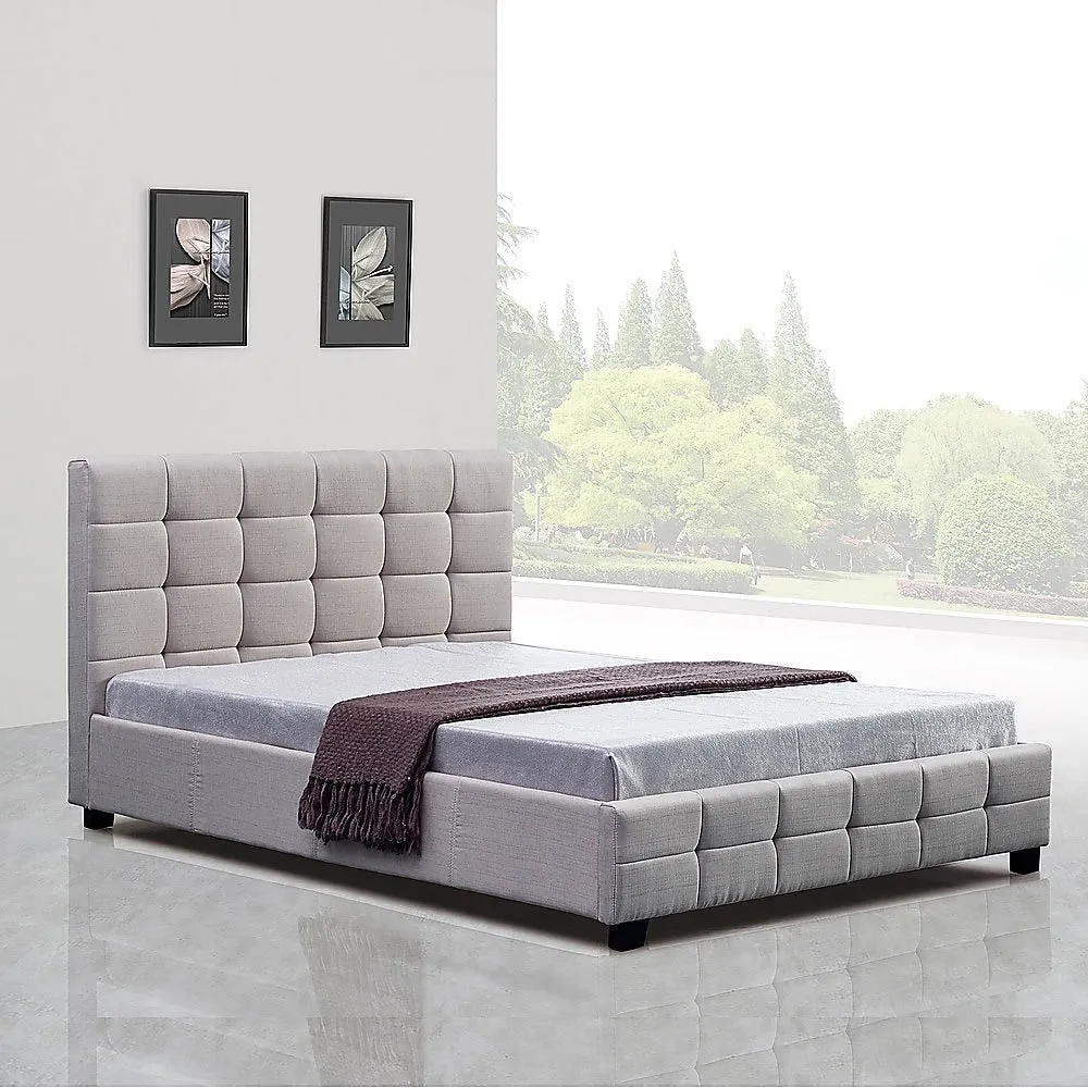 Durable Linen Queen Bed Frame & Button Tufted Headboard