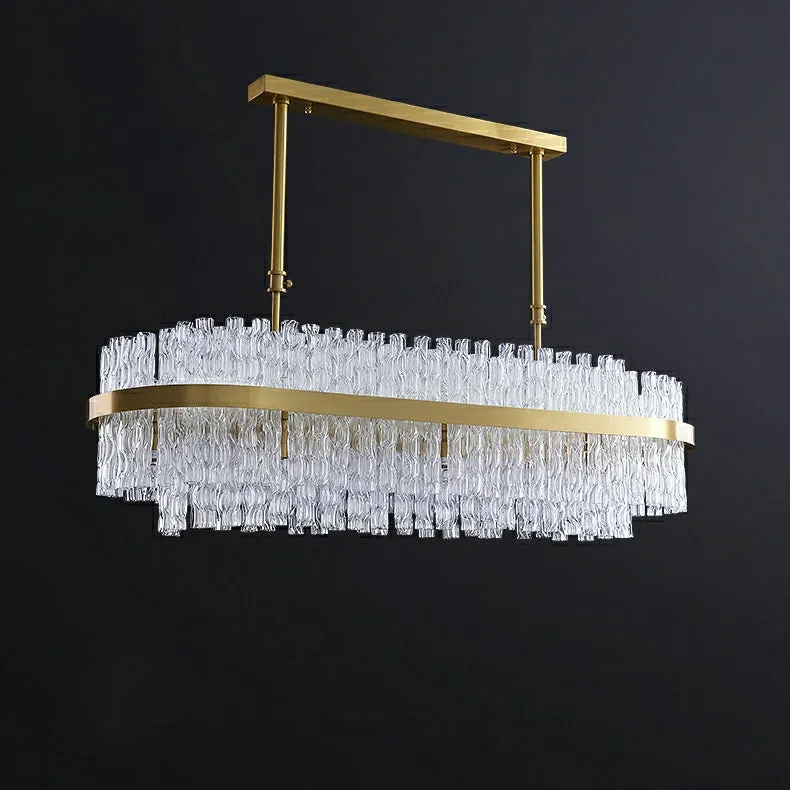 Elegant Brass Crystal Wave Tube Chandelier For Living Room Pure Copper Round Dining Table Ceiling Light/ Lamp