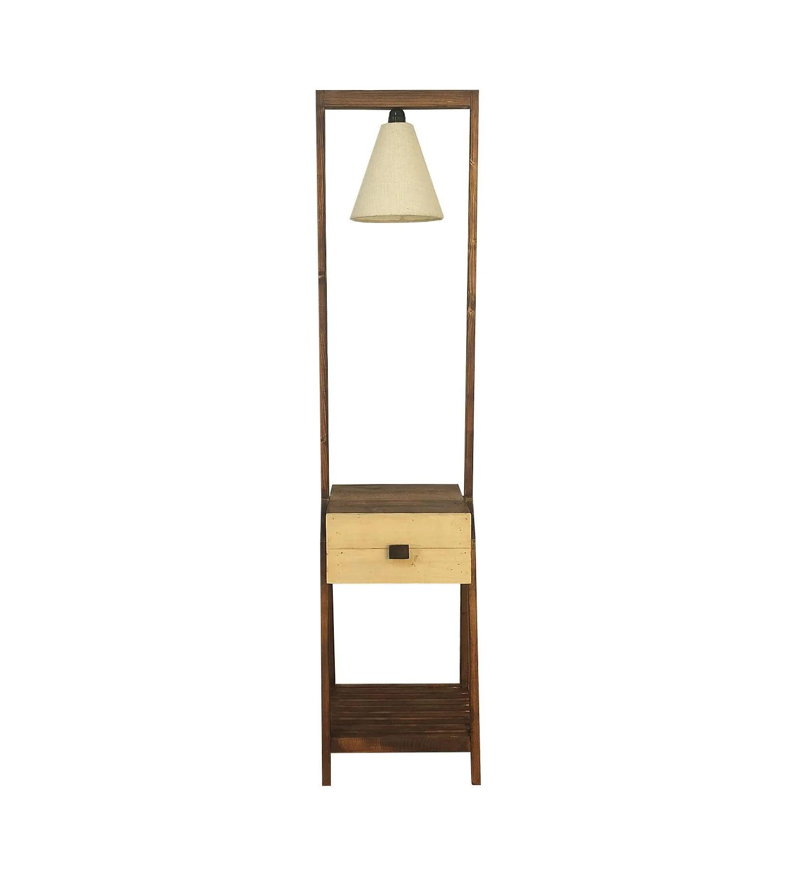 Gabrielle Wooden Floor Lamp with Brown Base and Jute Fabric Lampshade