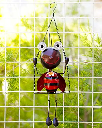 GDF Solar Lady Bugs Swing Metal Ladybug Hanging Animal Garden Decor Waterproof Solar Lights Decorative Outdoor Lights for Outside Patio Balcony Pathway Lawn Yard,Gifts for Her/Him