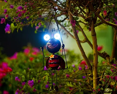 GDF Solar Lady Bugs Swing Metal Ladybug Hanging Animal Garden Decor Waterproof Solar Lights Decorative Outdoor Lights for Outside Patio Balcony Pathway Lawn Yard,Gifts for Her/Him