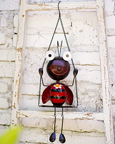 GDF Solar Lady Bugs Swing Metal Ladybug Hanging Animal Garden Decor Waterproof Solar Lights Decorative Outdoor Lights for Outside Patio Balcony Pathway Lawn Yard,Gifts for Her/Him