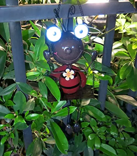 GDF Solar Lady Bugs Swing Metal Ladybug Hanging Animal Garden Decor Waterproof Solar Lights Decorative Outdoor Lights for Outside Patio Balcony Pathway Lawn Yard,Gifts for Her/Him