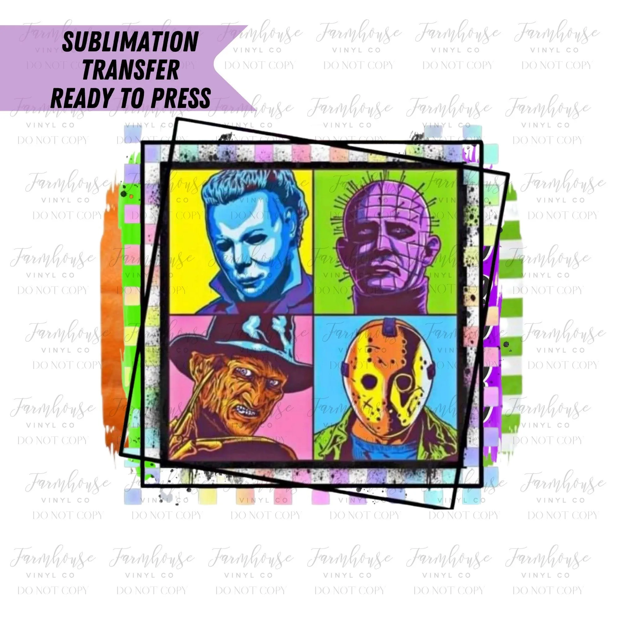 Halloween Neon Horror Group Ready To Press Sublimation Transfer