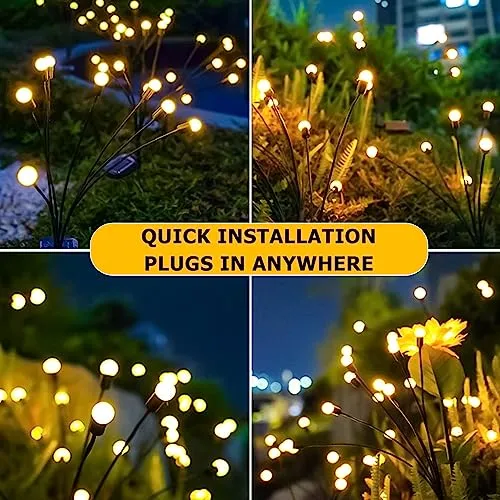 HXWEIYE 4 Pack Solar Firefly Garden Lights with Seperator, 8LED Swaying Solar Lights Warm White with 2 Lighting Modes, Sway at Breeze. Waterproof Solar Outdoor Lights for Outside,Patio,Yard,Xmas