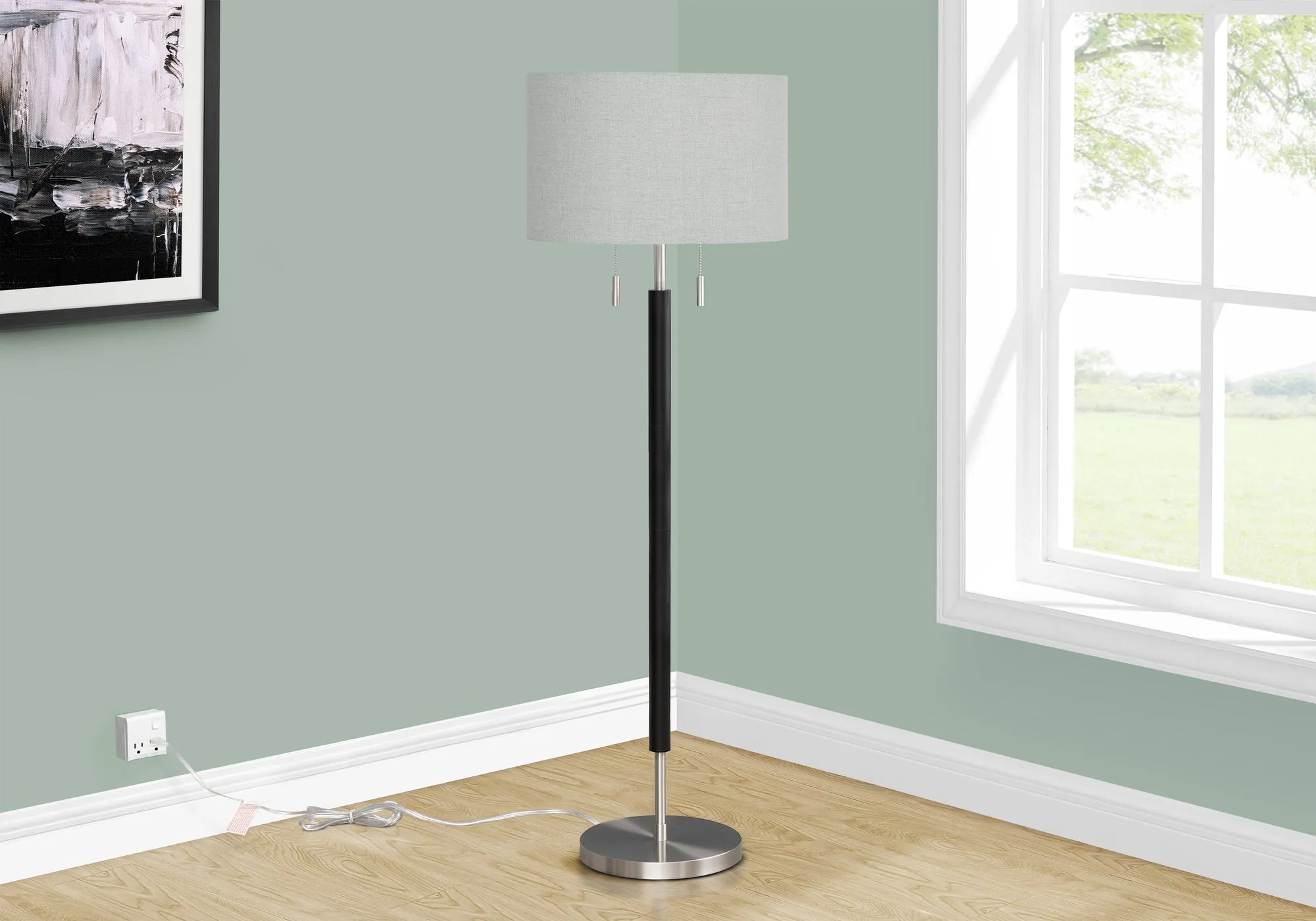 IlluminatePro 60 inch Nickel Contemporary Floor Lamp with Grey Shade