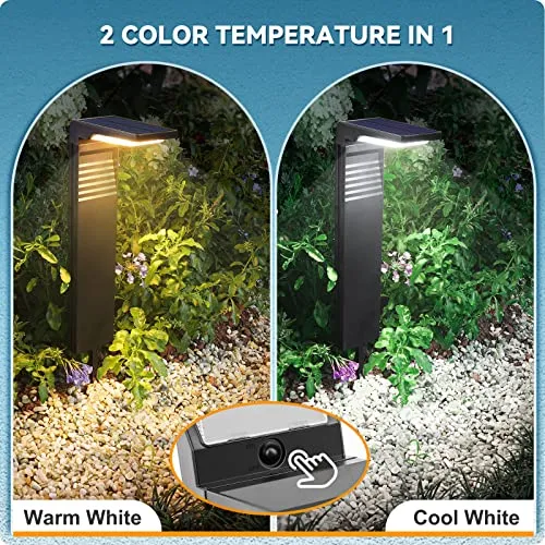 JOFIOS Solar Pathway Lights 4 Pack with Warm White and Cool White Mode, Modern Solar Path Lights Outdoor Waterproof, Perfect Solar Lights for Backyard, Lawn, Driveway, Walkway, Garden Decorative.