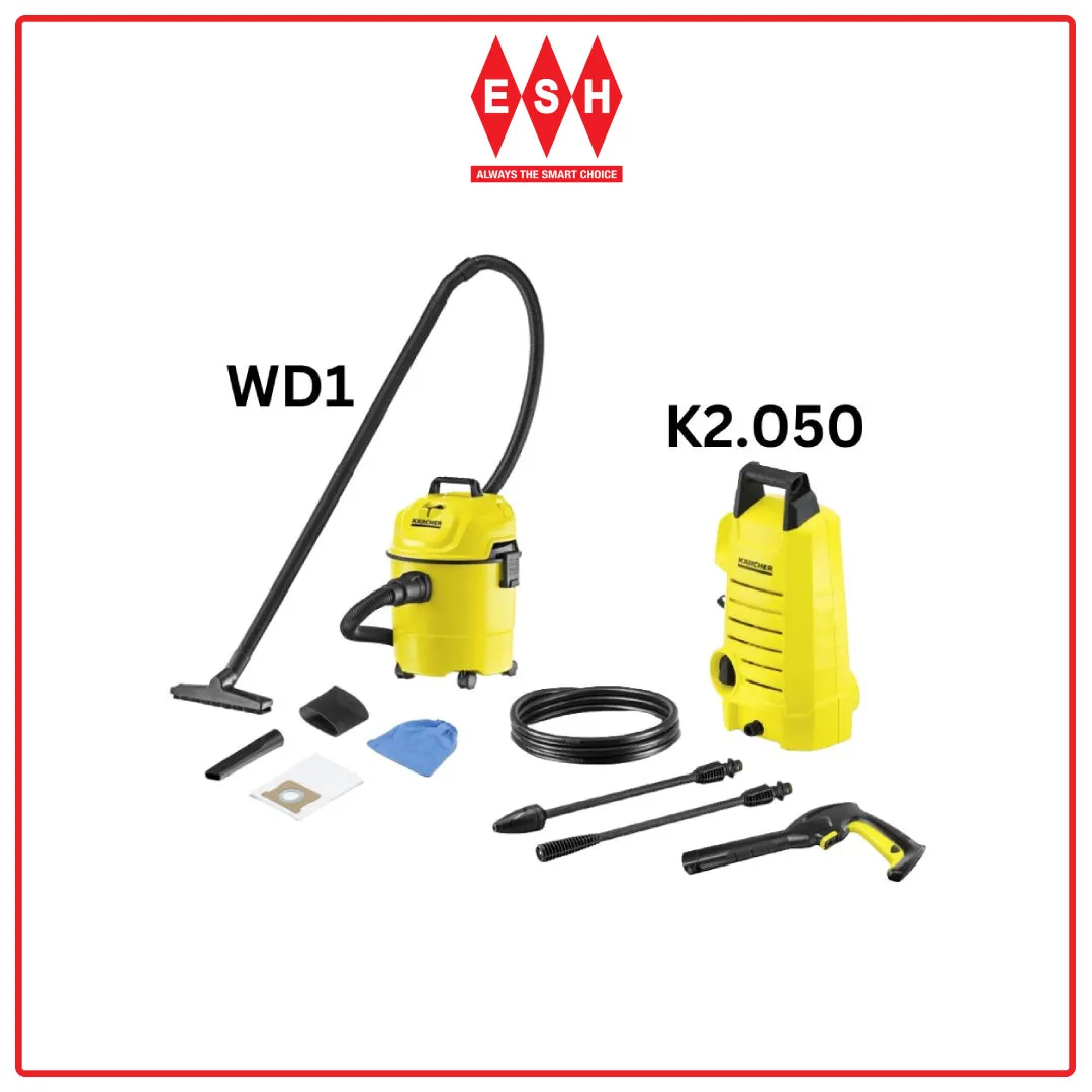 Karcher Combo Set WD1 Vacuum Cleaner c/w K2.050 Higher Pressure Washer