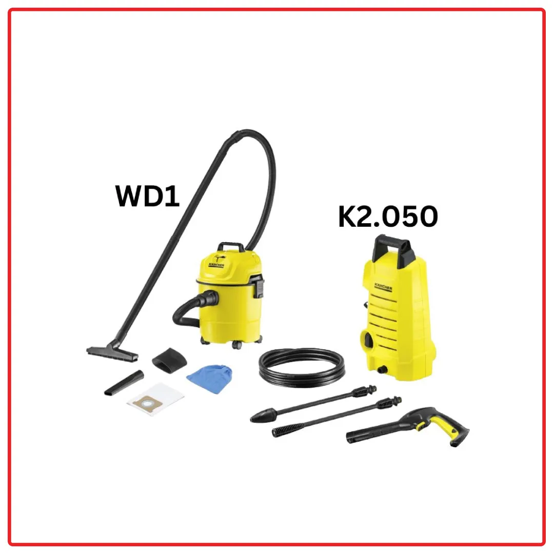 Karcher Combo Set WD1 Vacuum Cleaner c/w K2.050 Higher Pressure Washer