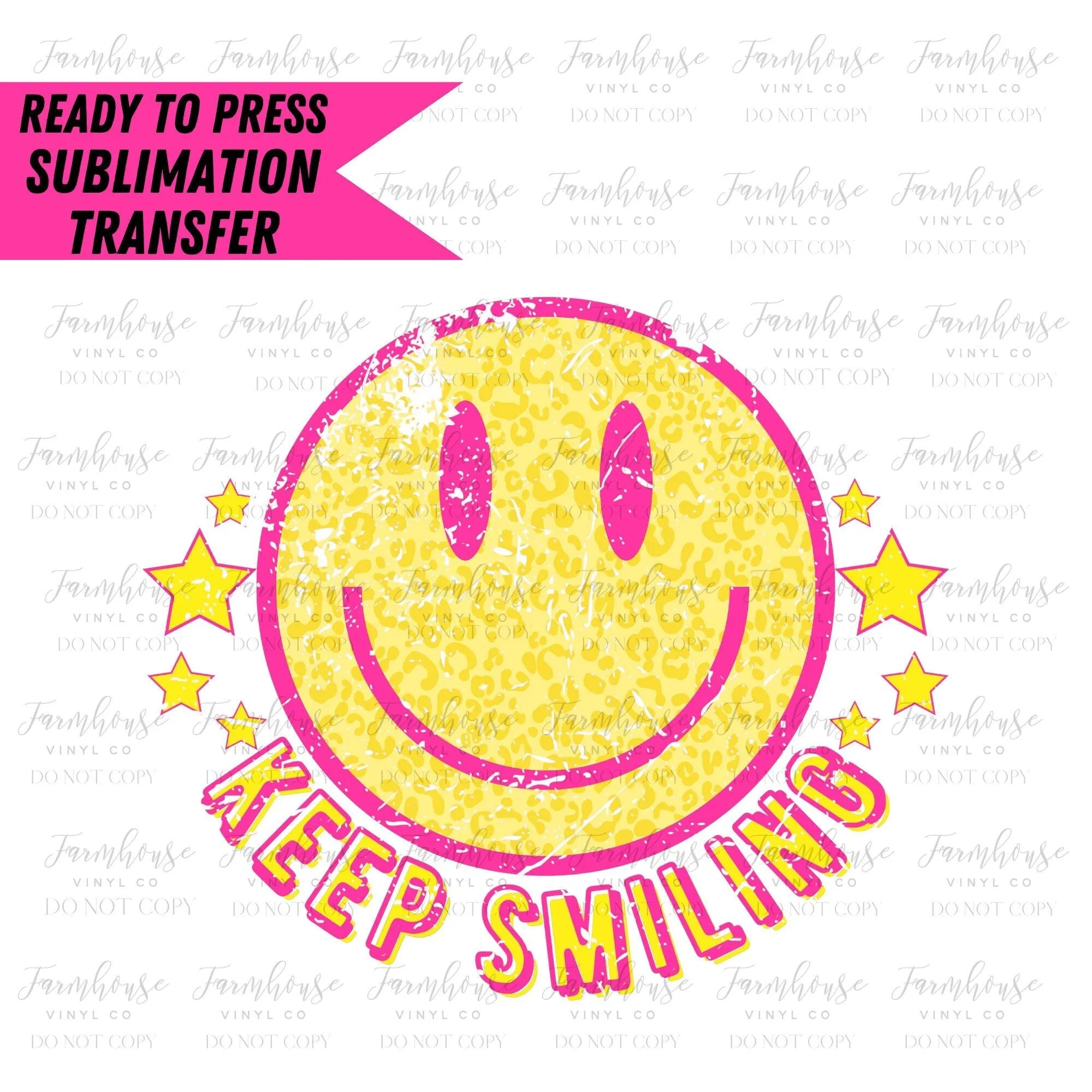 Keep Smiling Neon  Face, Ready to Press Sublimation Transfer, Sublimation Transfers, Heat Transfer, Ready to Press, Retro Summer Design