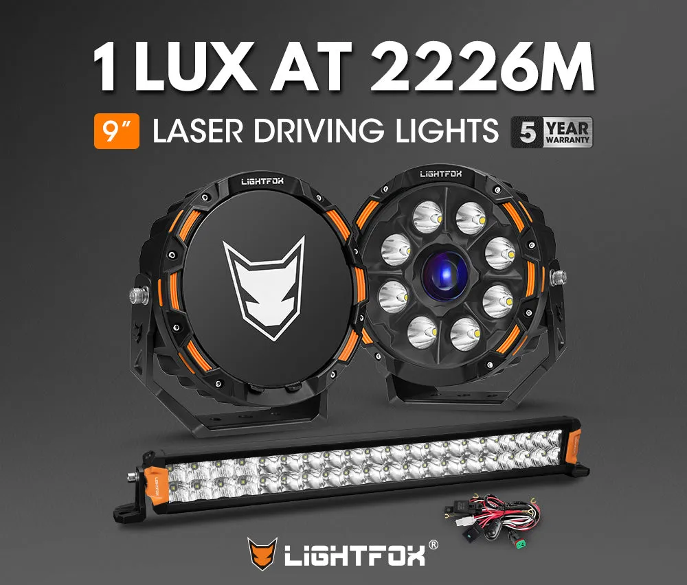 LIGHTFOX OSRAM 9 inch Laser Round Driving Lights 20 inch Dual Row LED Light Bar Headlight with Wiring Kit