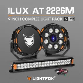 LIGHTFOX OSRAM 9 inch Laser Round Driving Lights 20 inch Dual Row LED Light Bar Headlight with Wiring Kit