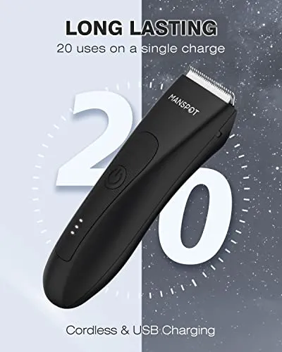 MANSPOT Groin Hair Trimmer for Men and Women, Electric Ball Trimmer/Shaver, Hypoallergenic Ceramic Blade Heads, Waterproof Wet/Dry Groin & Body Shaver Groomer, 20 Times Usage After Fully Charged