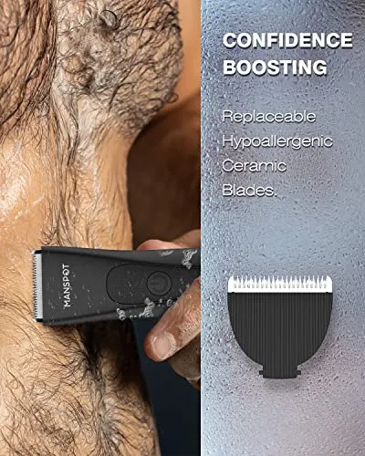 MANSPOT Groin Hair Trimmer for Men and Women, Electric Ball Trimmer/Shaver, Hypoallergenic Ceramic Blade Heads, Waterproof Wet/Dry Groin & Body Shaver Groomer, 20 Times Usage After Fully Charged