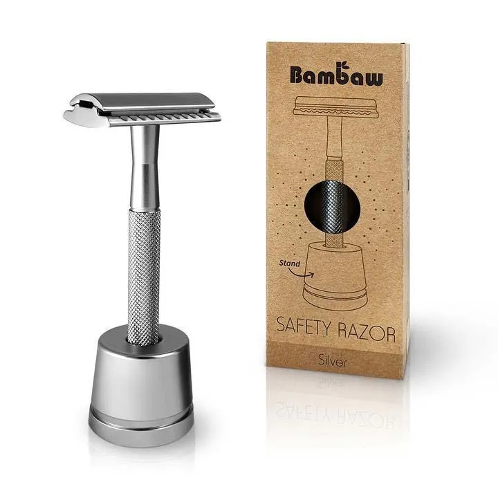 Metal Safety Razor With Stand - Silver