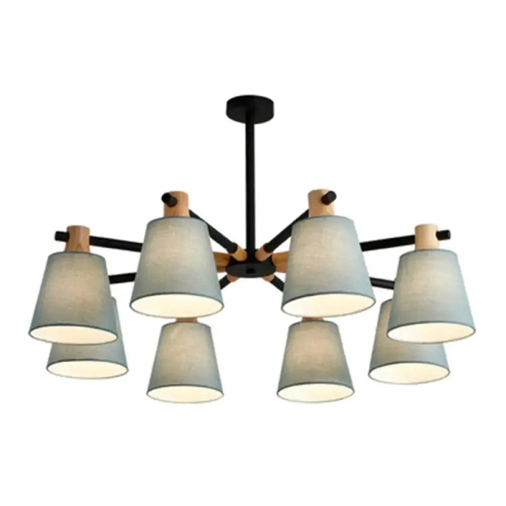 Modern Cone Fabric Chandelier Light - Wooden Hang Lampshade for Dining Room or Bedroom