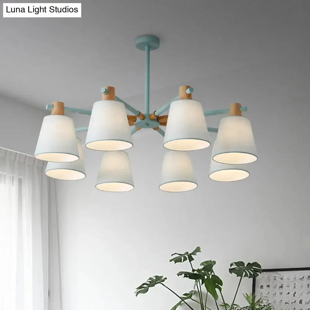 Modern Cone Fabric Chandelier Light - Wooden Hang Lampshade for Dining Room or Bedroom