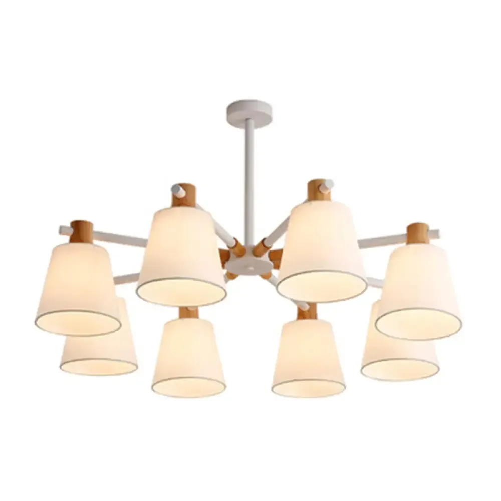 Modern Cone Fabric Chandelier Light - Wooden Hang Lampshade for Dining Room or Bedroom