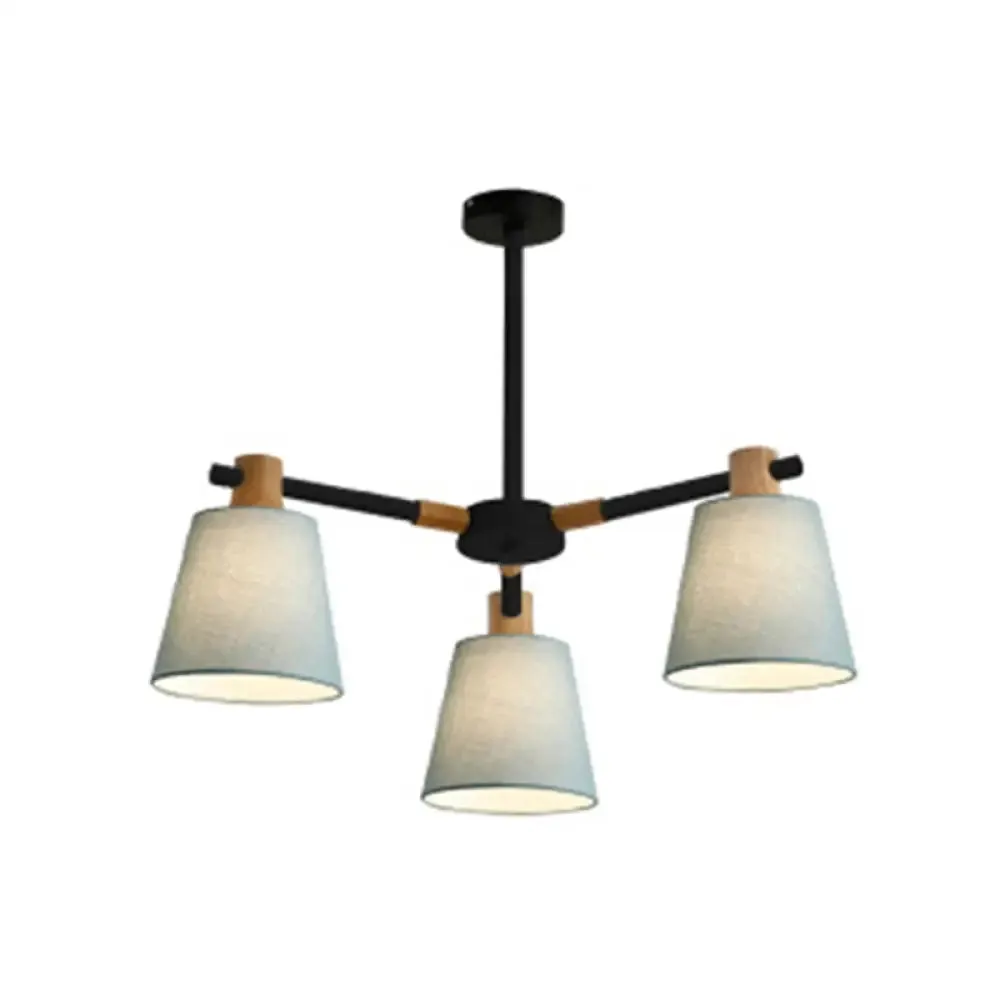 Modern Cone Fabric Chandelier Light - Wooden Hang Lampshade for Dining Room or Bedroom