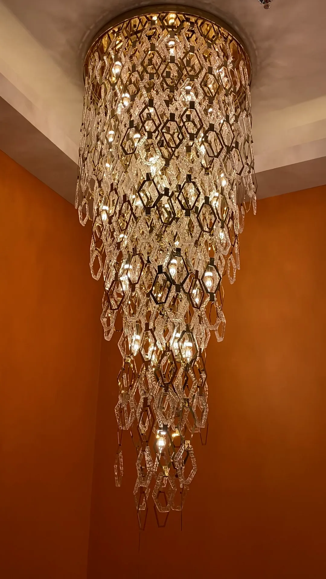 Modern Flush Mount Hexagon Crystal Chandelier for Staircase/Foyer