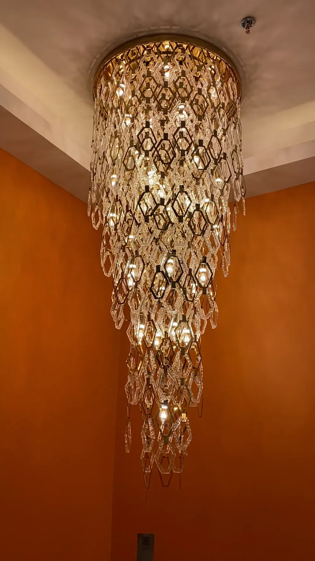 Modern Flush Mount Hexagon Crystal Chandelier for Staircase/Foyer