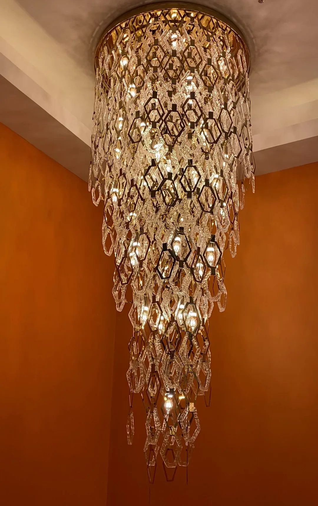 Modern Flush Mount Hexagon Crystal Chandelier for Staircase/Foyer