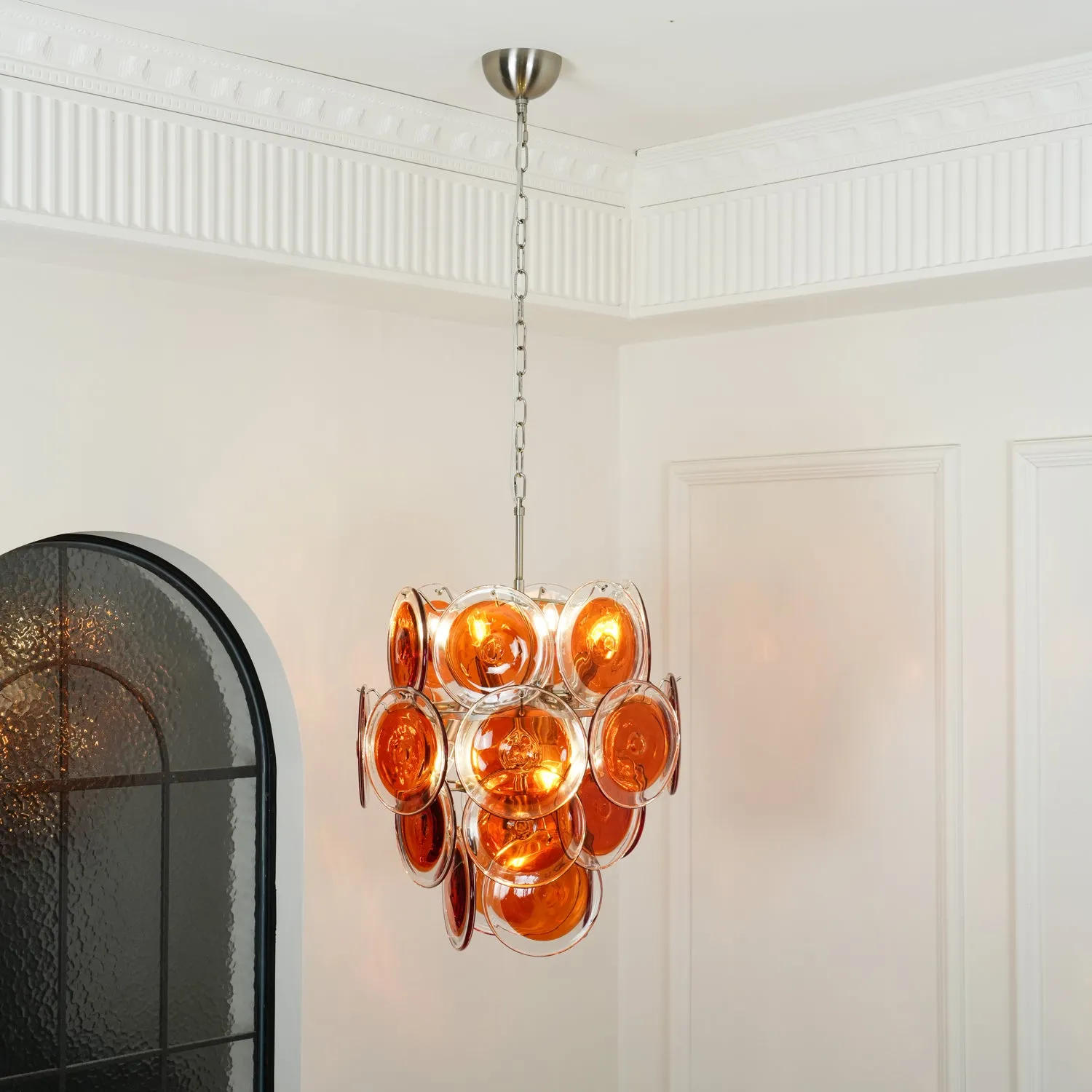 Murano Orange Disk Glass Chandelier