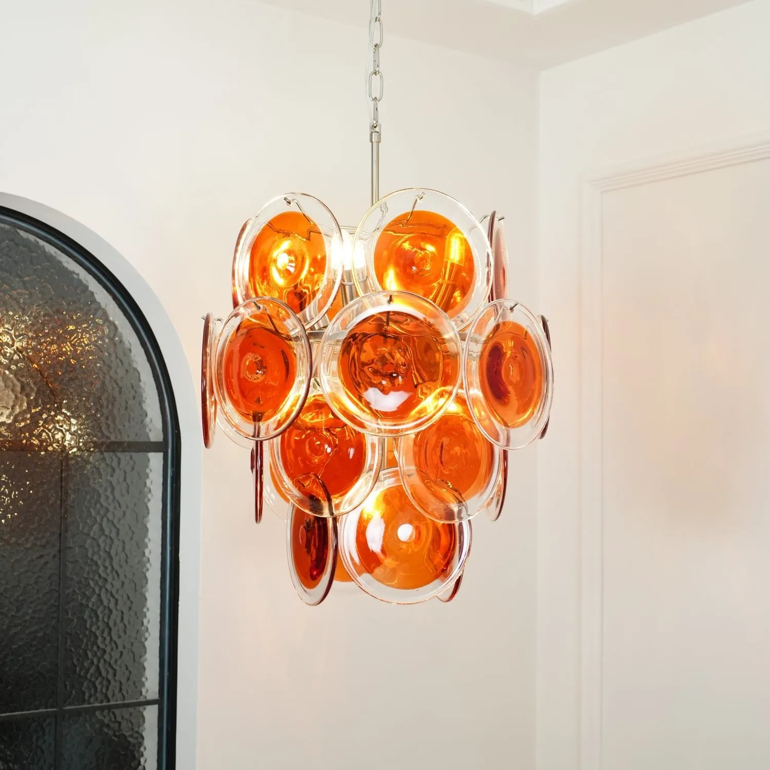 Murano Orange Disk Glass Chandelier