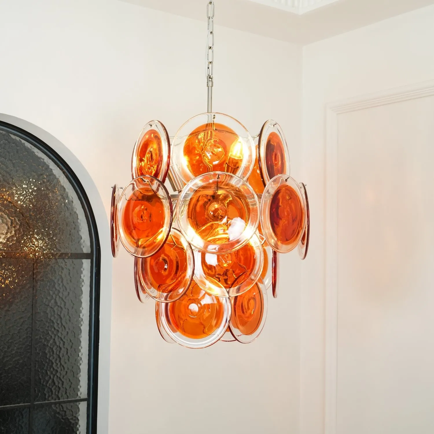 Murano Orange Disk Glass Chandelier