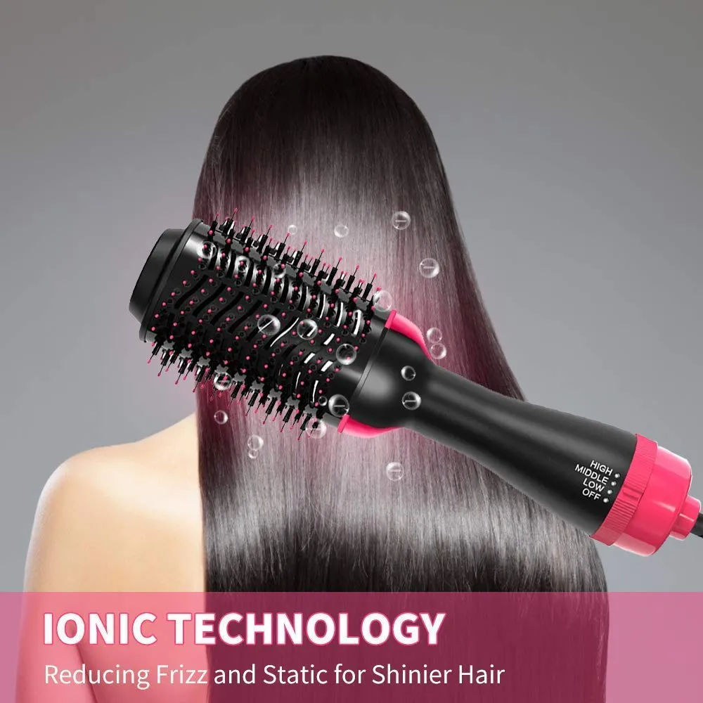 One Step Hair Dryer and Volumizer, Hot Air Brush, 3 in1 Styling Brush Styler, Negative Ion Hair Straightener Curler Brush for All Hairstyle, Black