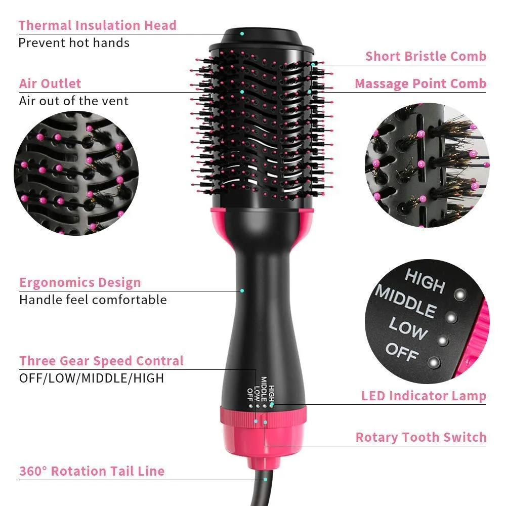 One Step Hair Dryer and Volumizer, Hot Air Brush, 3 in1 Styling Brush Styler, Negative Ion Hair Straightener Curler Brush for All Hairstyle, Black