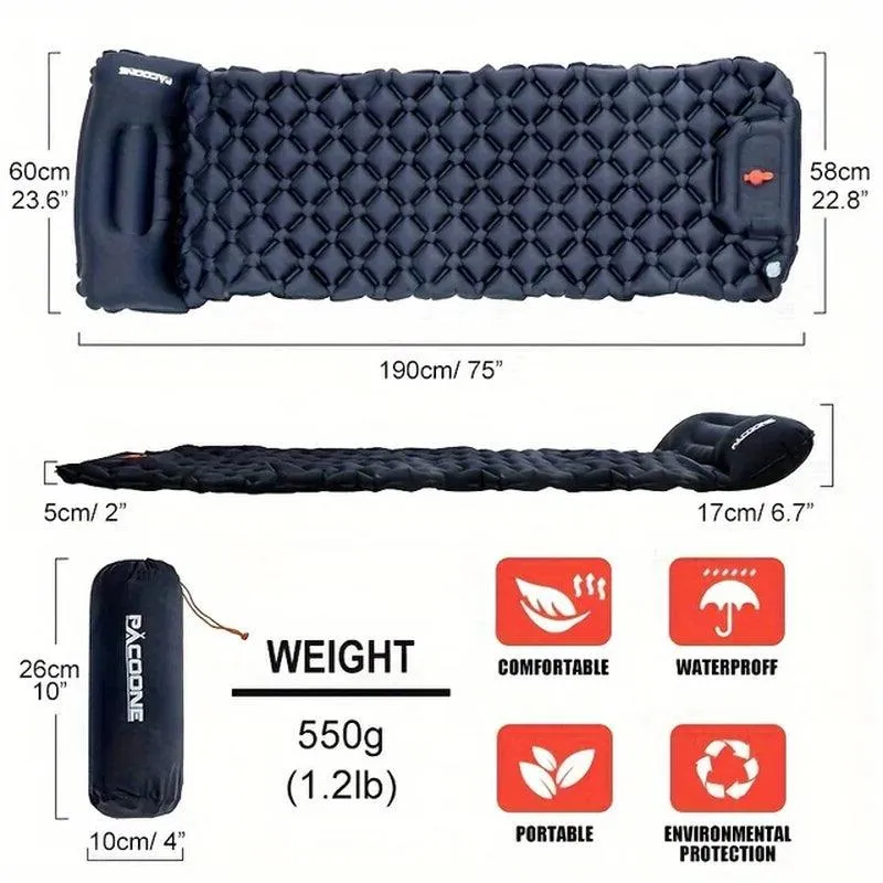 Outdoor Camping Inflatable Mattress Sleeping Pad with Pillows Ultralight Air Mat Built in Inflator Pump Hiking