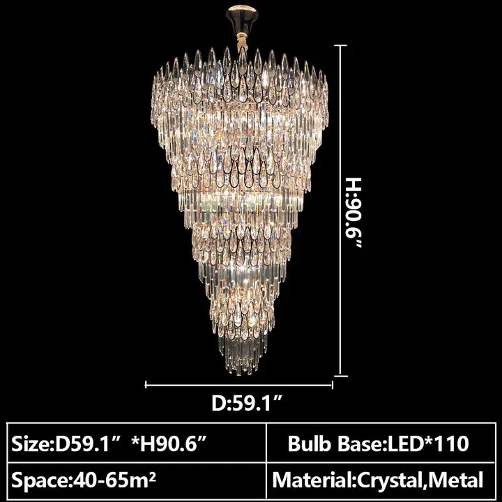 Oversized Multi-layers Luxury Creative Art Crystal Chandelier for Foyer/Staircase/Hallway