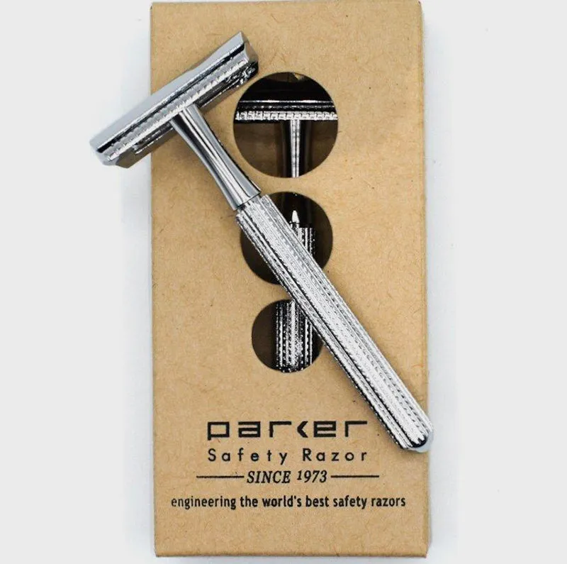 Parker - 78R-CH Safety Razor, 3 piece, Slim Head, Textured Chrome Handle