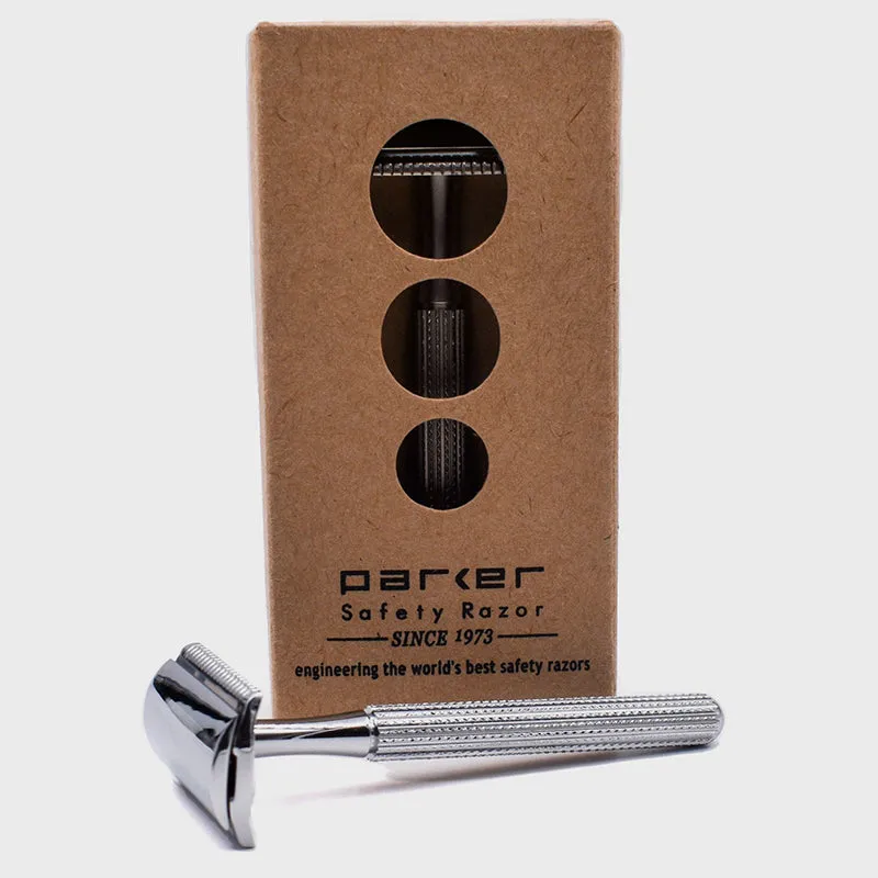 Parker - 78R-CH Safety Razor, 3 piece, Slim Head, Textured Chrome Handle