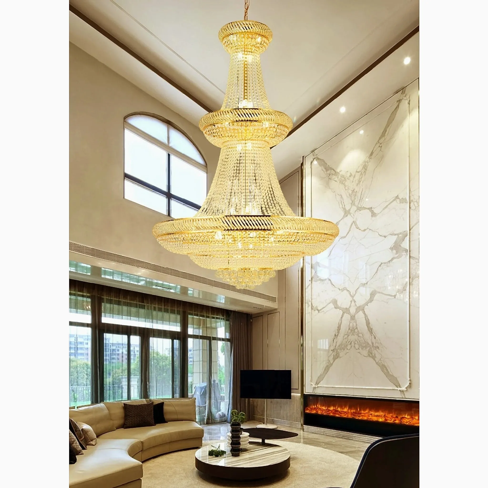 Peille | Three-tier Luxury Hanging Gold Crystal Chandelier